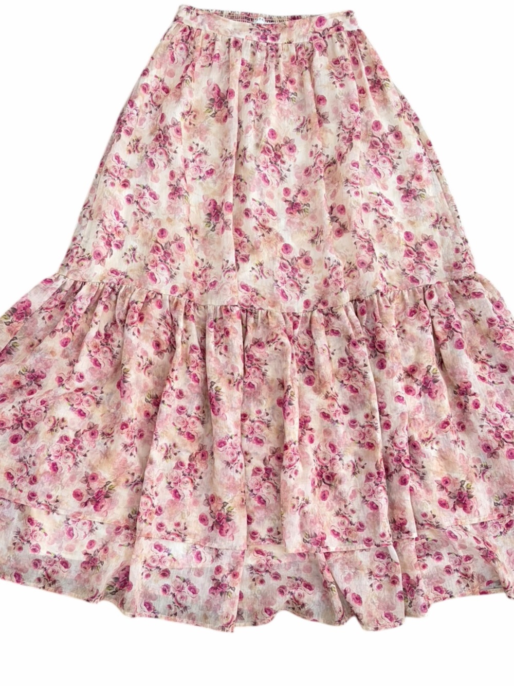 Romantic Cottagecore Cream Skirt with Pink Floral Print - Picture 12 of 13